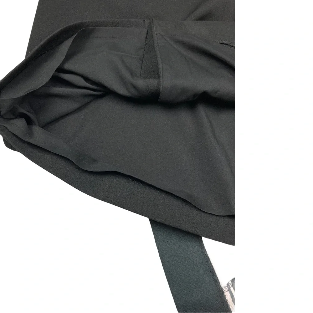 DKNY Black Midi Skirt with Tan and White Stripe Detail